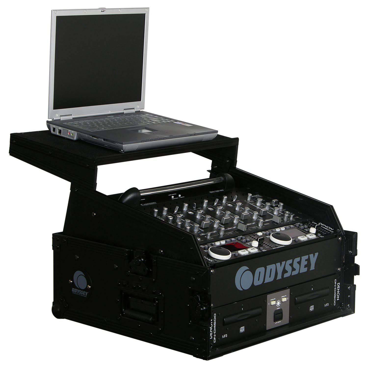 Odyssey FZGS1002BL, 10U Top Slanted 2U Bottom Vertical Pro Combo Rack with Glide Platform - Black - Hollywood DJ