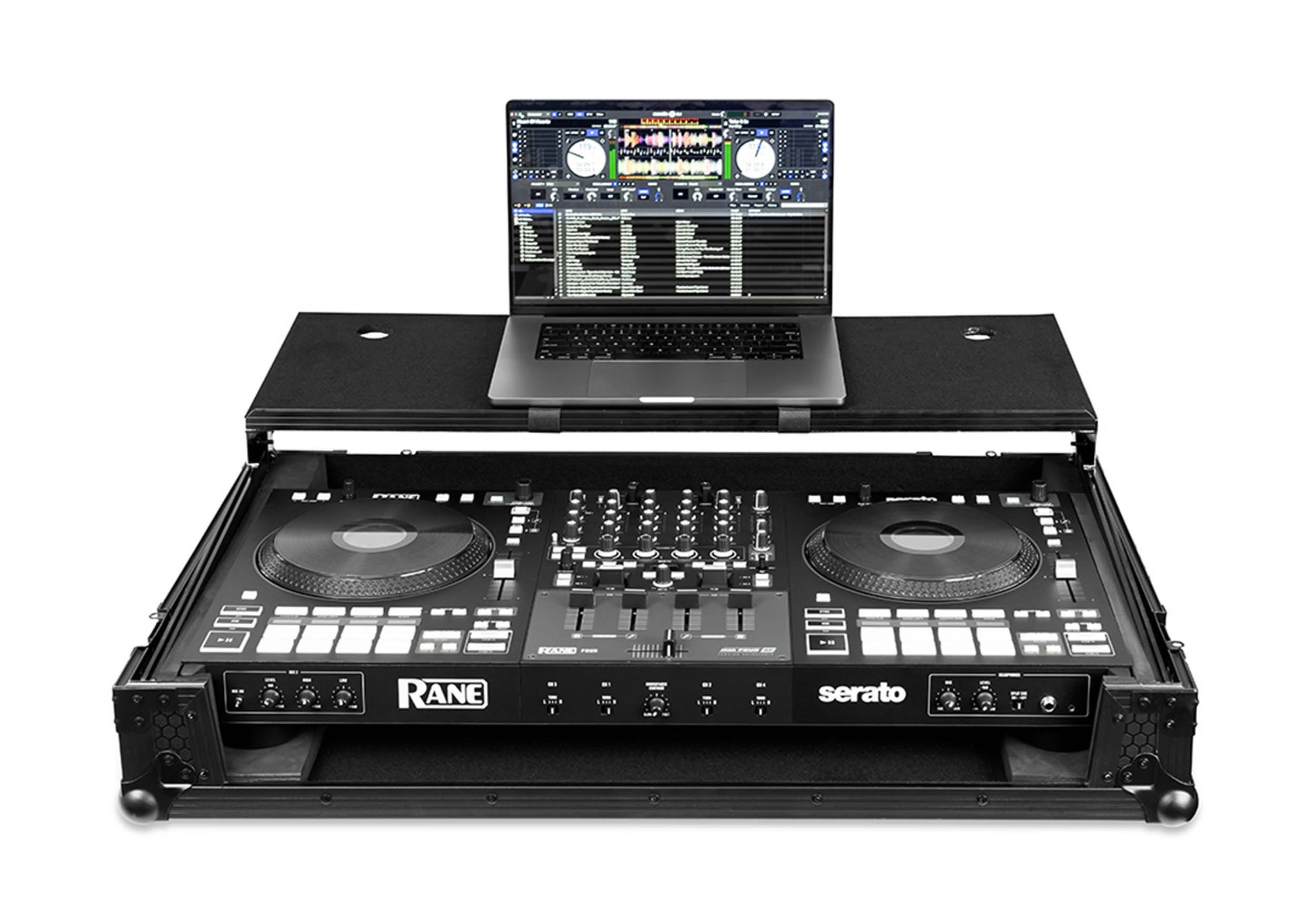 Headliner HL10016 Pitch Black Flight Case for Rane Four with Laptop Platform and Wheels - Hollywood DJ