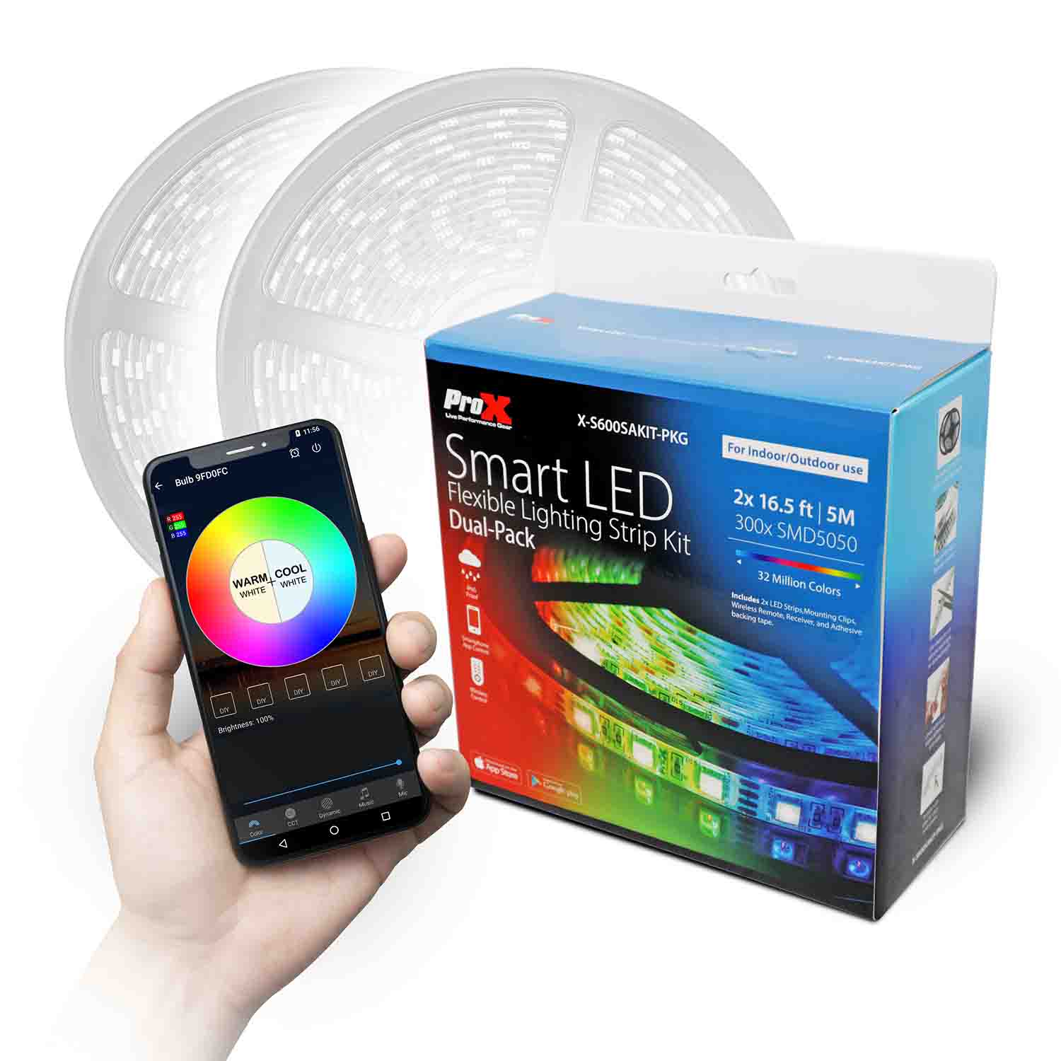 ProX X-S600SAKIT-PKG, Smart LED Flexible Lighting Strip Kit Dual Pack 2x - 16.5 Feet - Hollywood DJ
