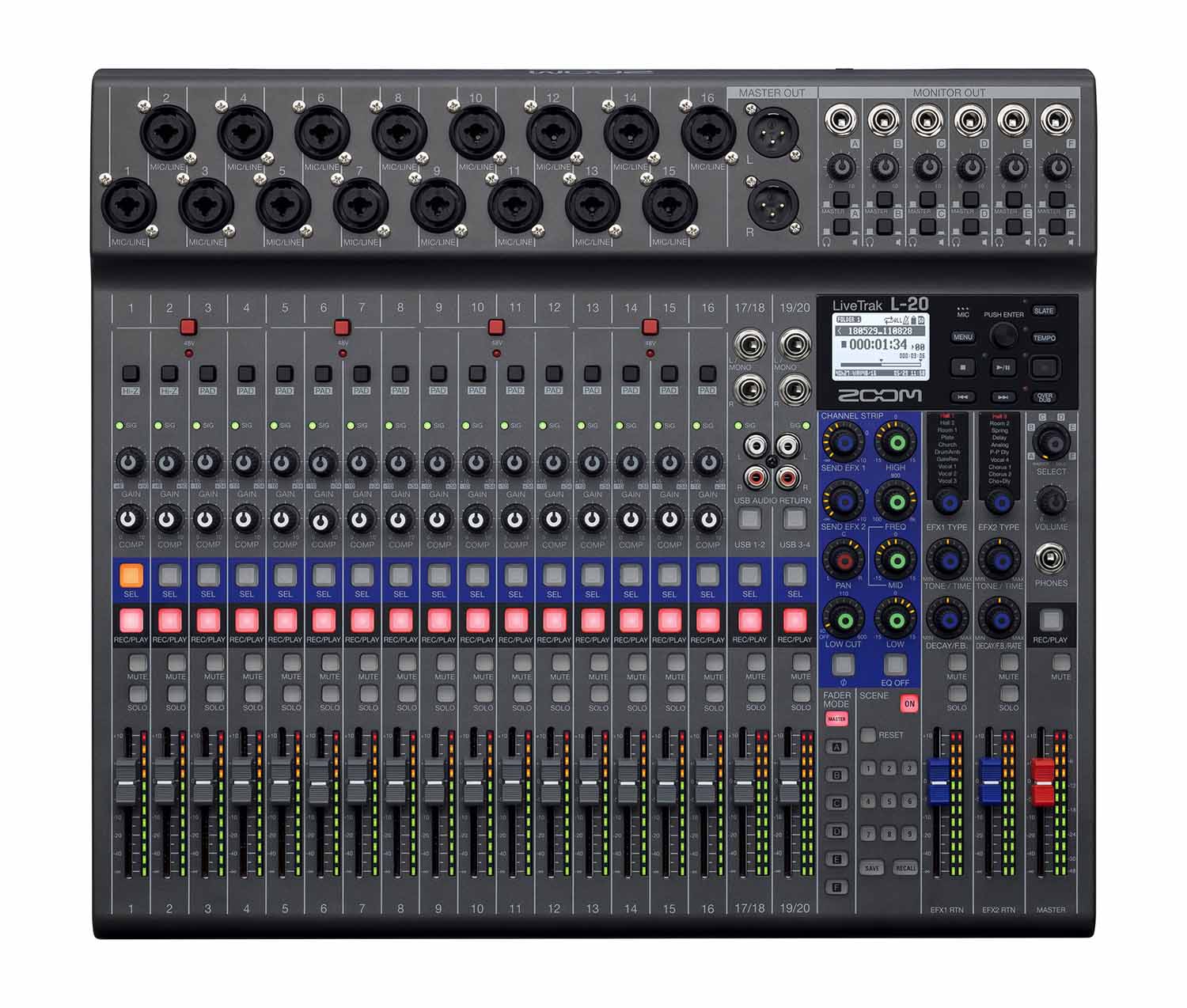 Zoom LiveTrak L-20 Digital Console With 16 Mono Mic/Line Inputs And Two Stereo Inputs - Hollywood DJ