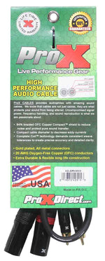 Prox XC-DRXM03 Unbalanced Dual RCA-M to Dual XLR3-M High Performance Audio Cable - 3 Feet - Hollywood DJ