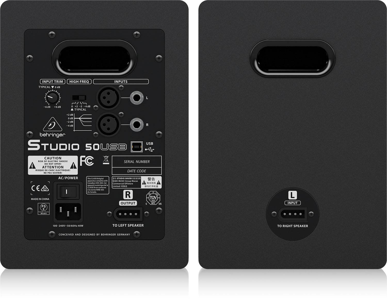 Behringer STUDIO-50USB, High-Resolution, 150-Watt Bi-Amped Reference Studio Monitors With USB Input - Hollywood DJ