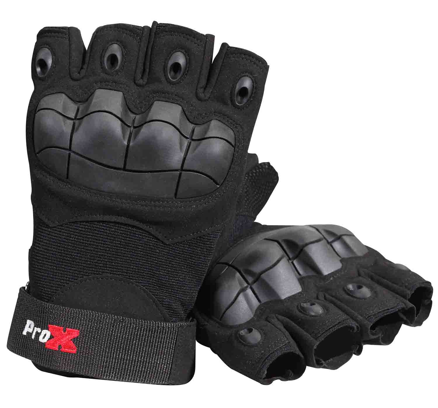 ProX X-GRIPZ Hard Rubber Knuckle Fingerless Gloves for Truss and Stage Performance - Hollywood DJ