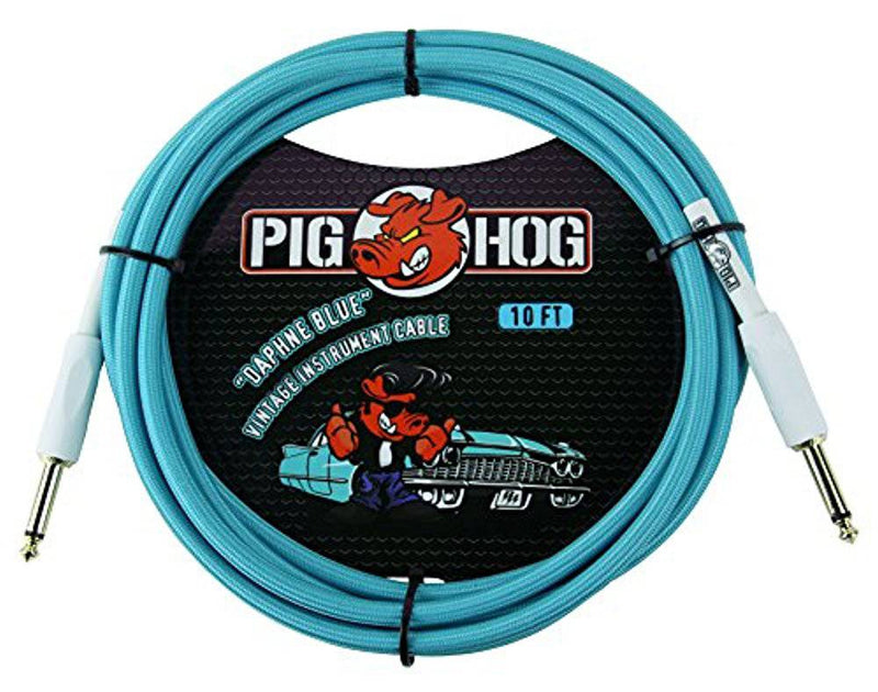 Pig Hog PCH10DB 1/4 to 1/4 Daphne Blue Instrument Cable, 10 feet - Hollywood DJ