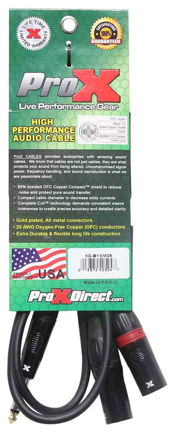 Prox XC-SYXM05 1/4" TRS-M Stereo to Dual XLR3-M High Performance Y Cable - 5 Feet - Hollywood DJ