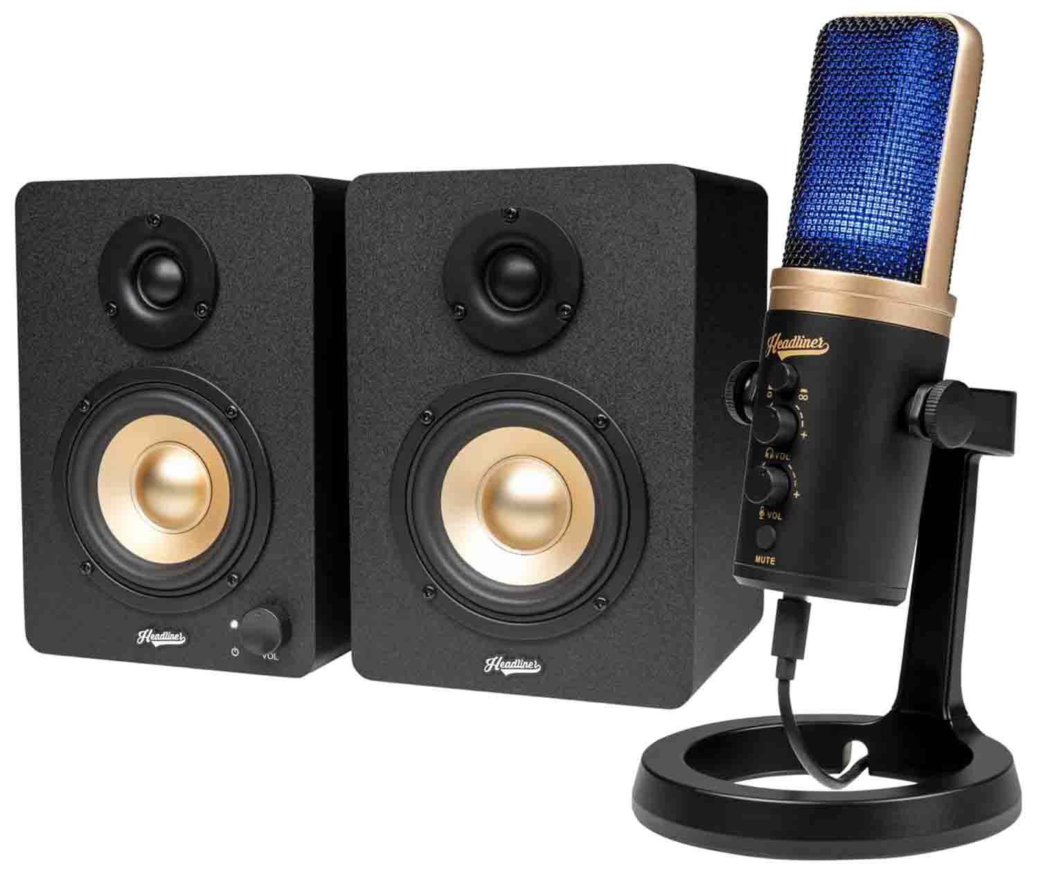 Headliner HL90980 HD3 Recording Package Monitors and Roxy USB Microphone Bundle - Hollywood DJ