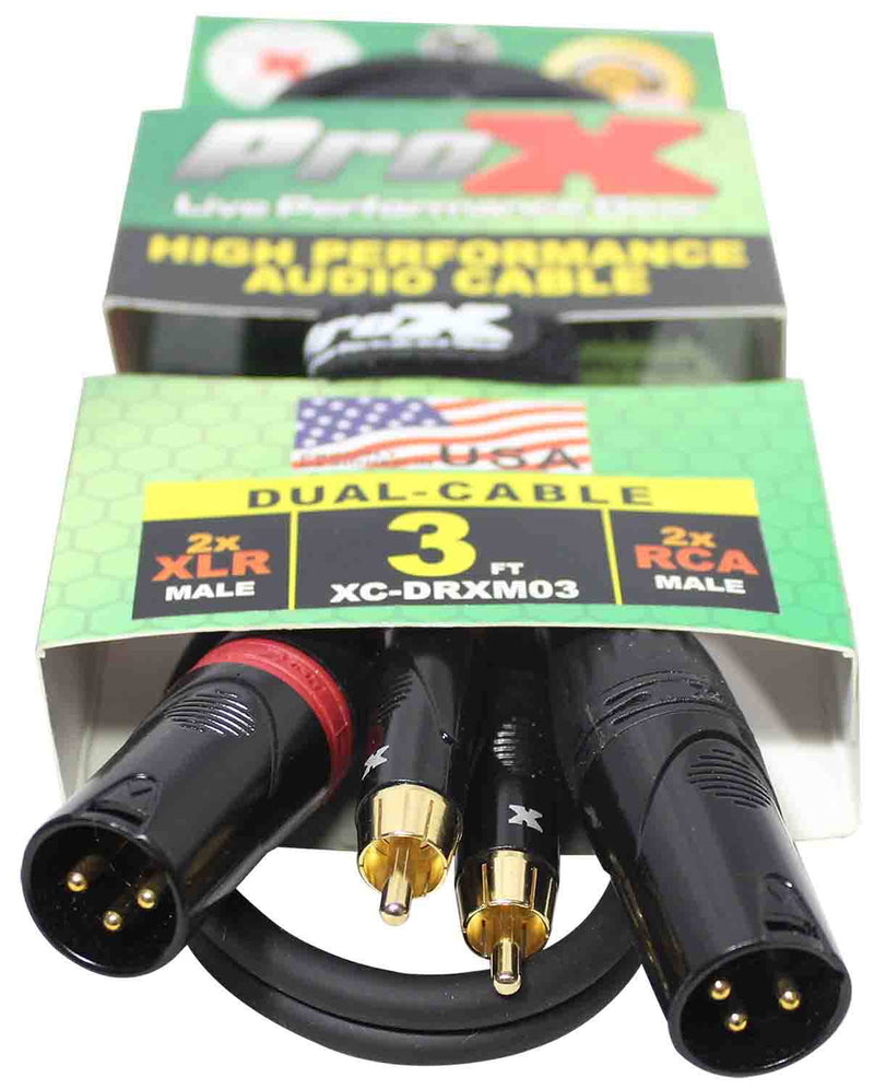 Prox XC-DRXM03 Unbalanced Dual RCA-M to Dual XLR3-M High Performance Audio Cable - 3 Feet - Hollywood DJ