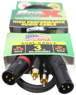 Prox XC-DRXM03 Unbalanced Dual RCA-M to Dual XLR3-M High Performance Audio Cable - 3 Feet - Hollywood DJ