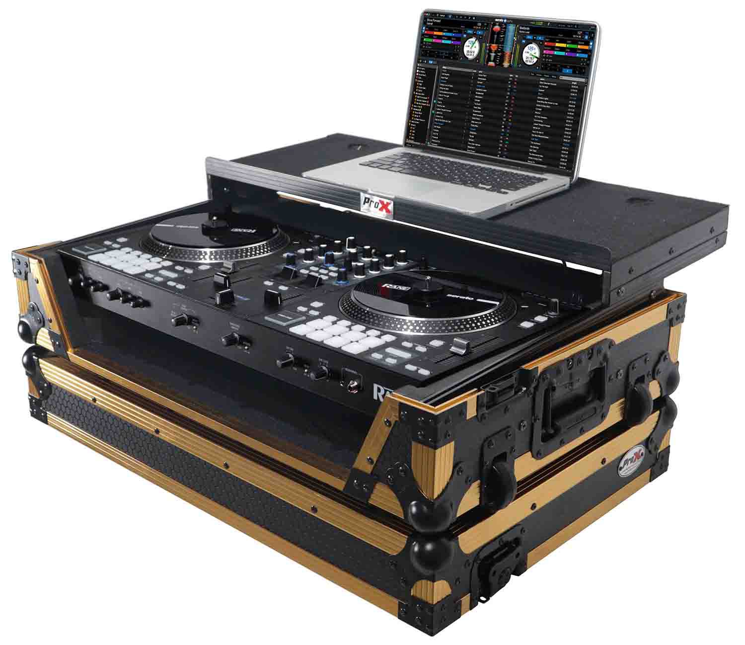 ProX XS-RANEONE WLT FGLD, ATA Flight Style Road Case for RANE ONE DJ Controller with Laptop Shelf in Limited Edition Gold - Hollywood DJ