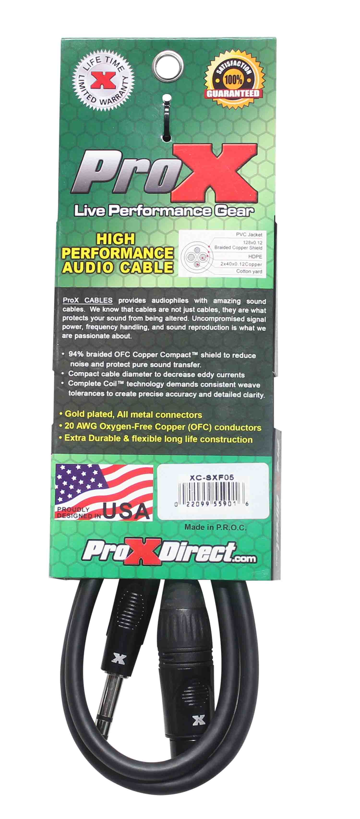 Prox XC-SXF05 Balanced 1/4" TRS-M to XLR-F High Performance Audio Cable - 5 Feet - Hollywood DJ