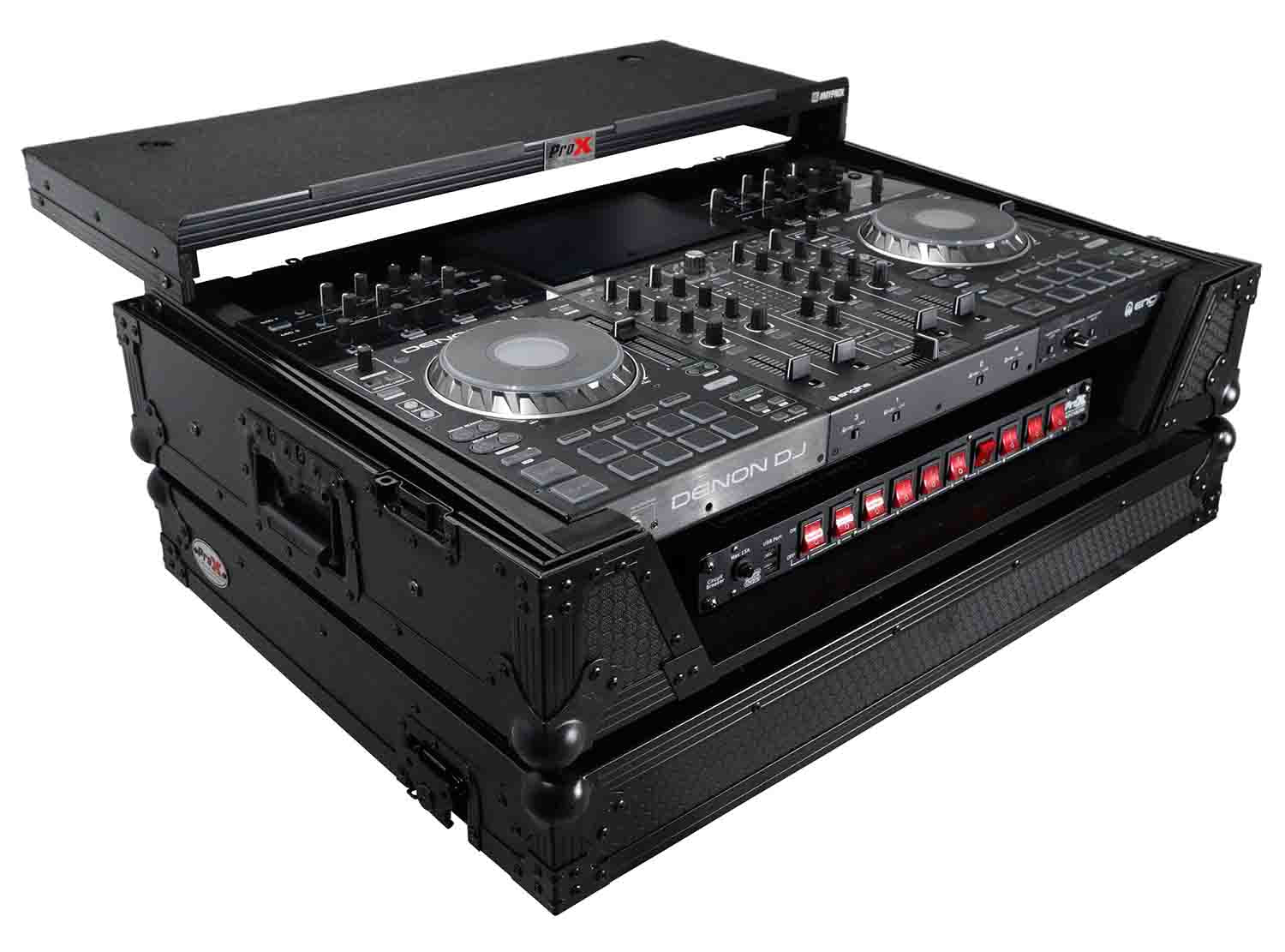 ProX XS-PRIME4 WLTBL Flight Case for Denon Prime 4 DJ Controller with Sliding Laptop Shelf - Black Finish - Hollywood DJ