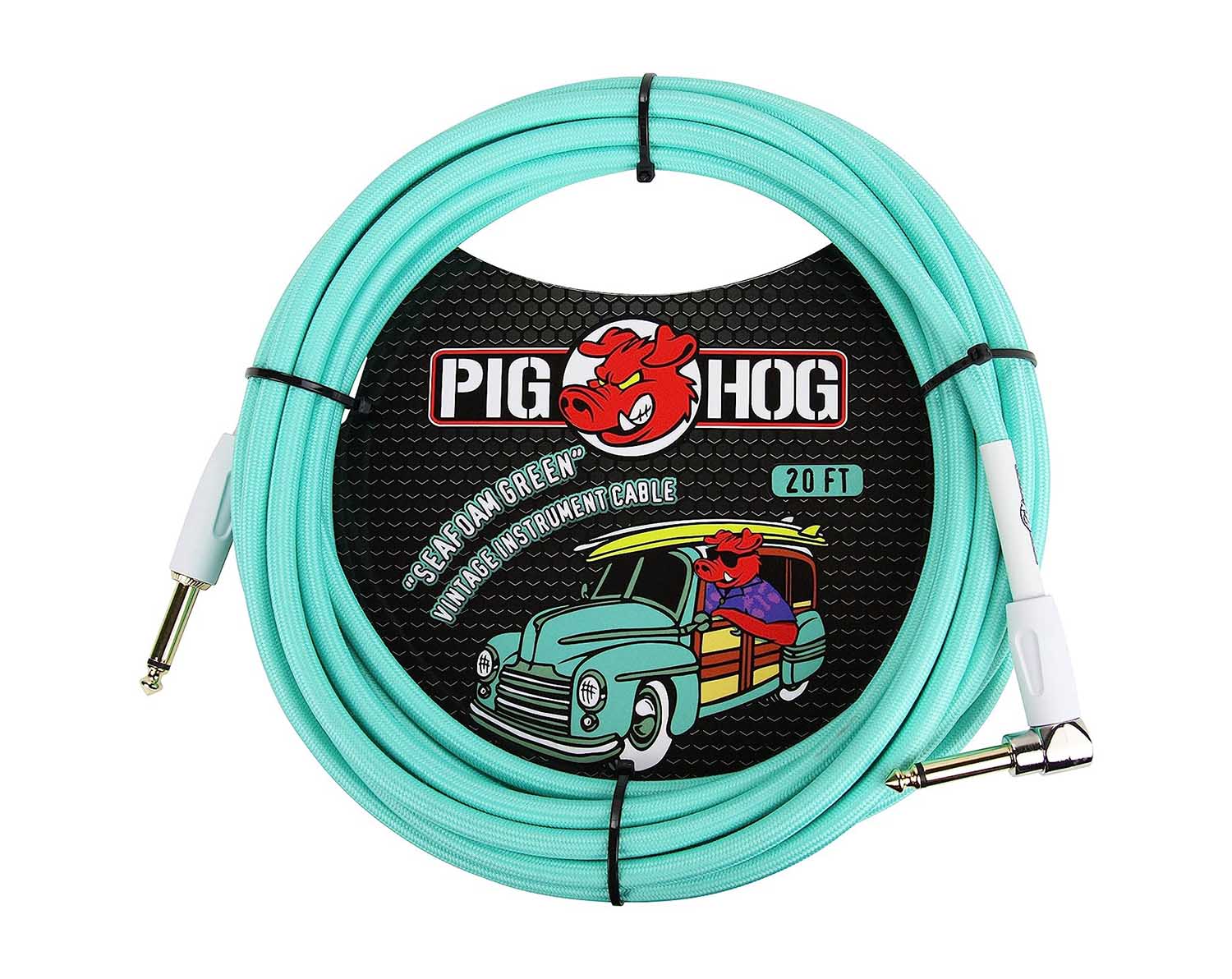 Pig Hog PCH20SGR Vintage Series 20ft Woven Instrument Cable - Seafoam Green - Hollywood DJ