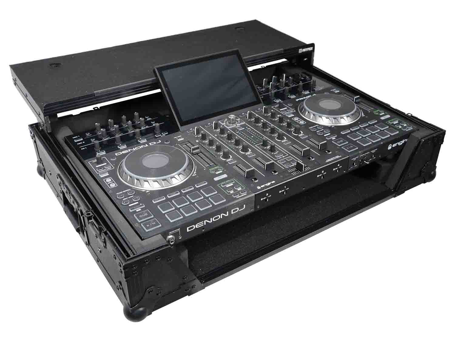 ProX XS-PRIME4 WLTBL Flight Case for Denon Prime 4 DJ Controller with Sliding Laptop Shelf - Black Finish - Hollywood DJ