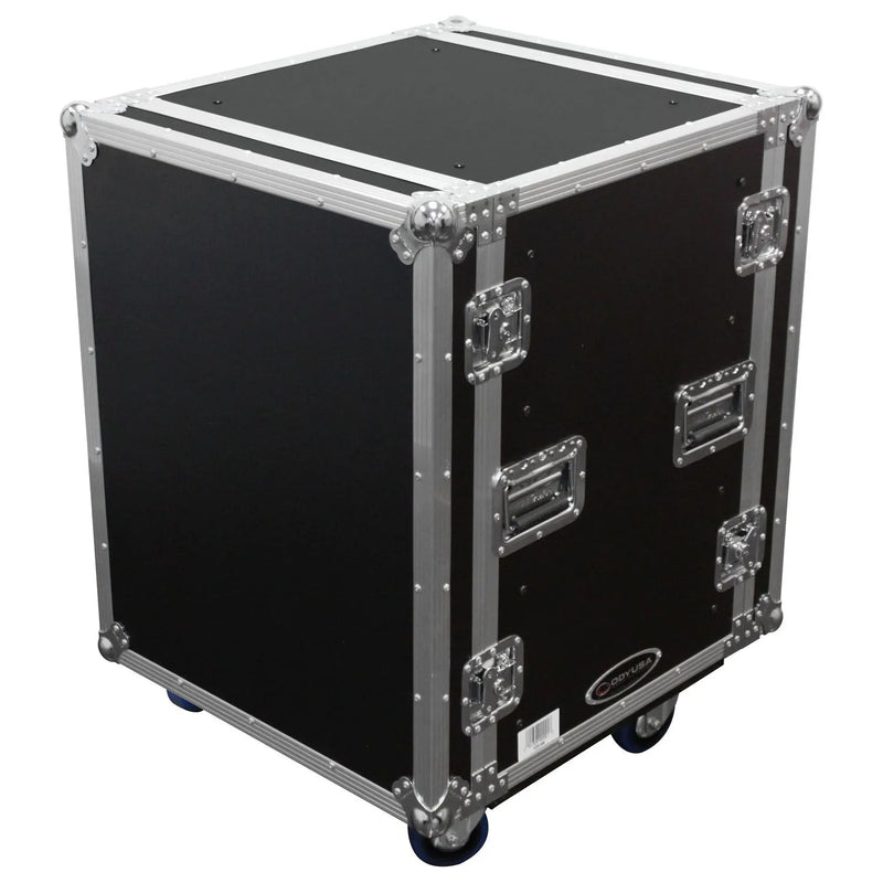 Odyssey FZS14W, 14U Shock Mount Rack Flight Case with Wheels - Hollywood DJ