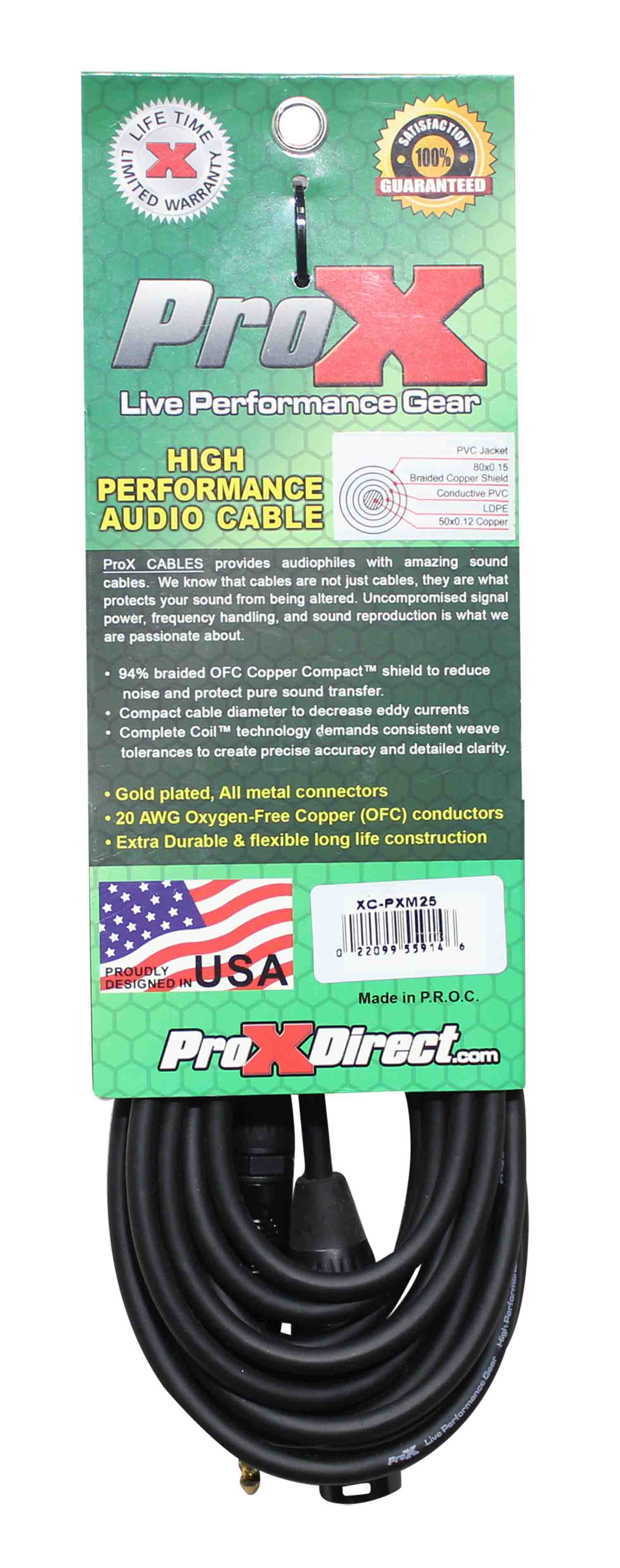 Prox XC-PXM25 Unbalanced 1/4" TS to XLR3-M High Performance Audio Cable - 25 Feet - Hollywood DJ