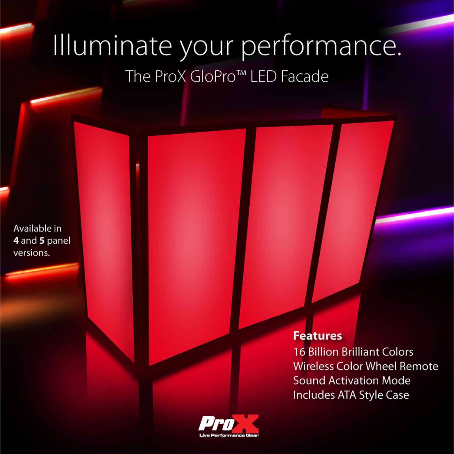 ProX XF-GLOPRO 4XFC, GloPro 4 Panel LED Facade Package with Flight Case - Hollywood DJ