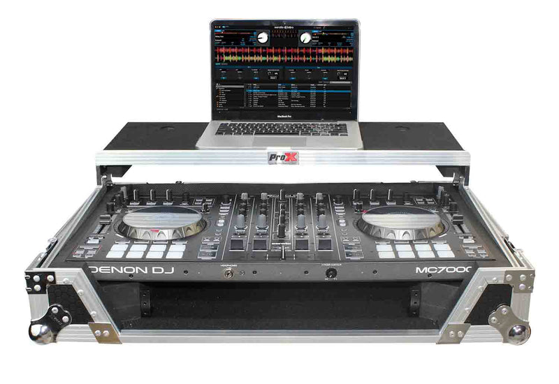 ProX XS-MCX7000WLT LED ATA Flight Case Denon DJ MC7000 Controller with Glide Laptop Sliding Shelf and LED - Hollywood DJ