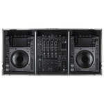 Odyssey FZGSL12CDJWR Black Low Profile 12″ Format DJ Mixer and Two Large Format Media Players Flight Coffin Case with Wheels and Glide Platform Odyssey