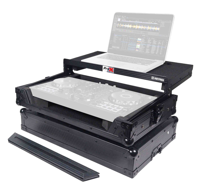 ProX X-DDJFLX4LTBL ATA Flight Road Case for Pioneer DDJ-FLX4, DDJ-SB3, DDJ-400 DJ Controller with Laptop Shelf - Black Finish - Hollywood DJ