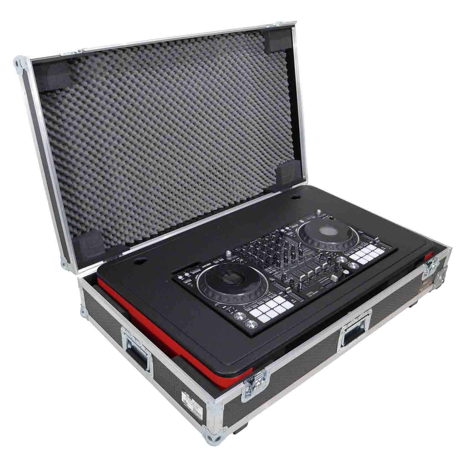 ProX XZF-DJCTRBCASE Control Tower DJ Booth with Laptop Arm and Road Cases  for Pioneer XDJ-XZ, DDJ-1000 SRT, RANE ONE, and SX3 - Red Black Finish