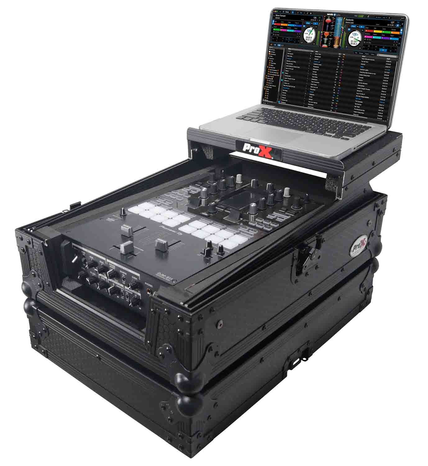ProX XS-M11LTBL Pioneer DJM-S11 or Rane 72 MK2 Mixer Flight Case with Laptop Shelf - Black - Hollywood DJ