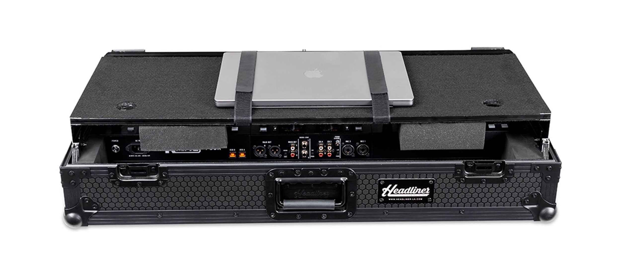 Headliner HL10016 Pitch Black Flight Case for Rane Four with Laptop Platform and Wheels - Hollywood DJ