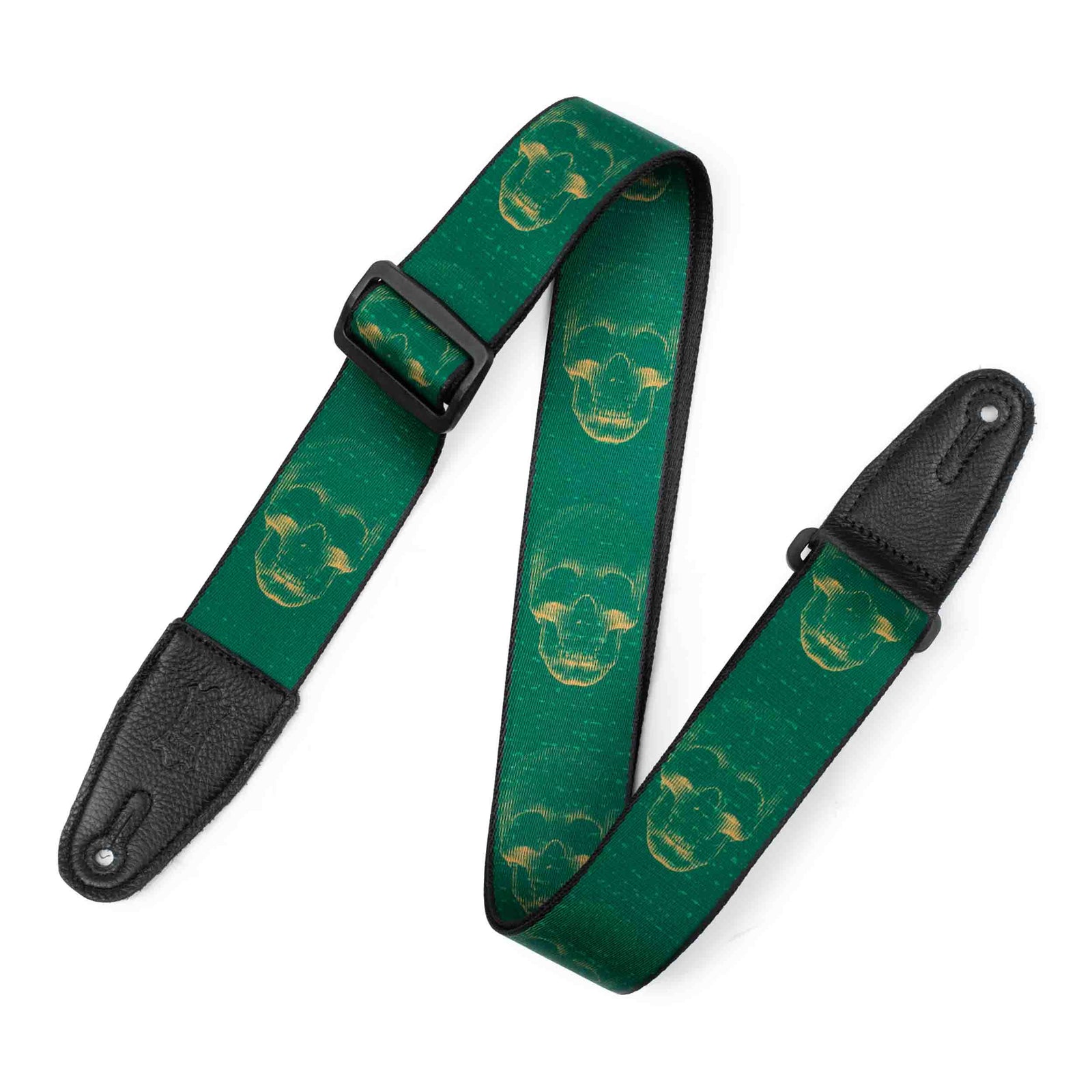 Levy's Leathers MPD2-113 2” Wide Polyester Guitar Strap with Green and Mustard Scanned Skull Motif - Hollywood DJ