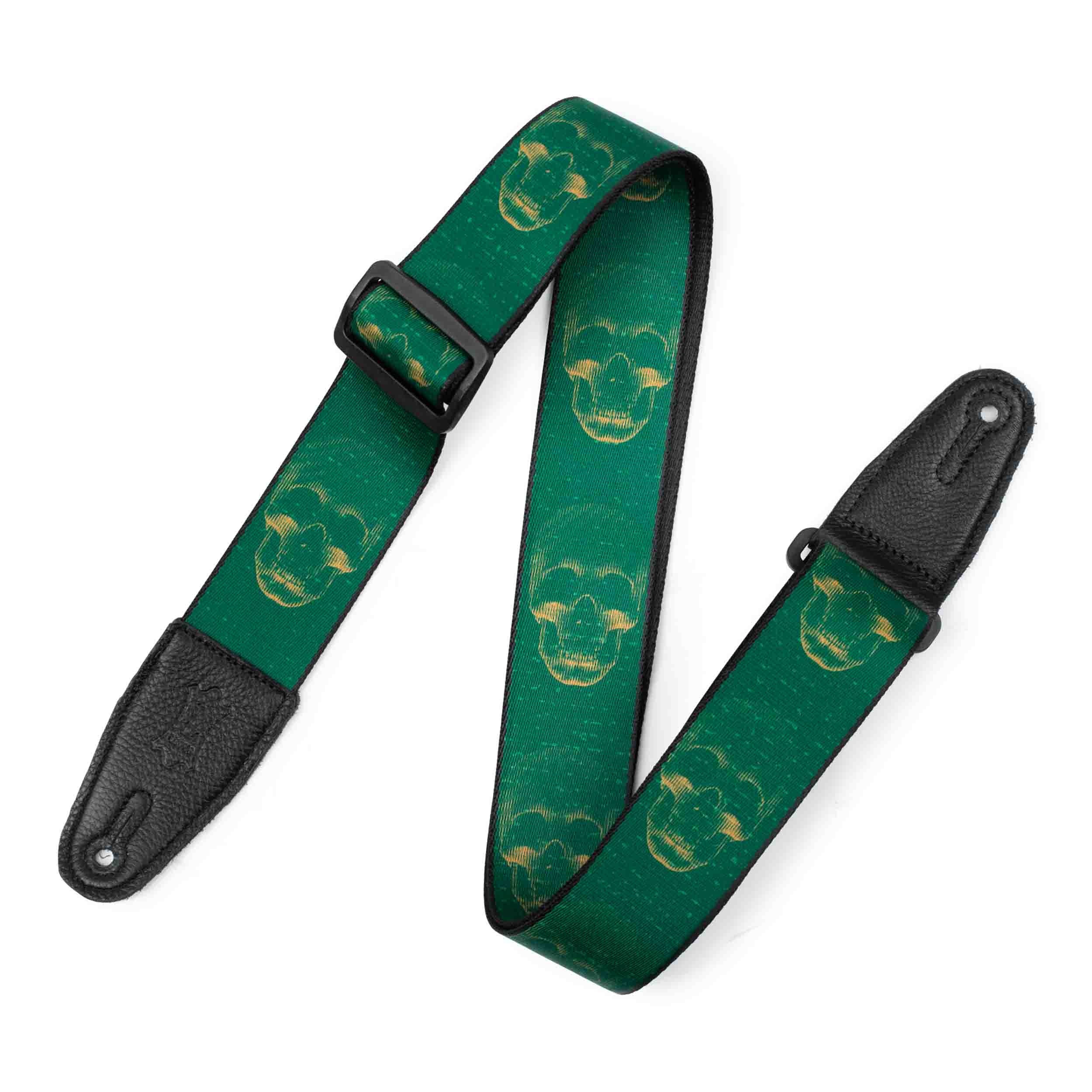 Levy's Leathers MPD2-113 2” Wide Polyester Guitar Strap with Green and Mustard Scanned Skull Motif - Hollywood DJ