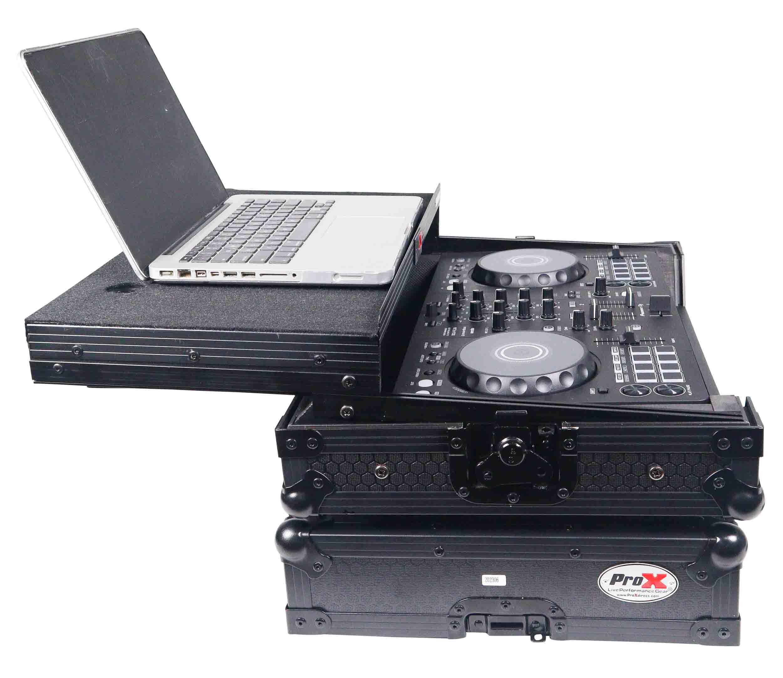 ProX X-DDJFLX4LTBL ATA Flight Road Case for Pioneer DDJ-FLX4, DDJ-SB3, DDJ-400 DJ Controller with Laptop Shelf - Black Finish - Hollywood DJ