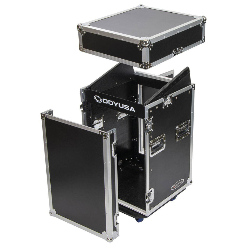 Odyssey FZ1014W 10U Top Slanted 14U Vertical Pro Combo Rack with Wheels - Hollywood DJ