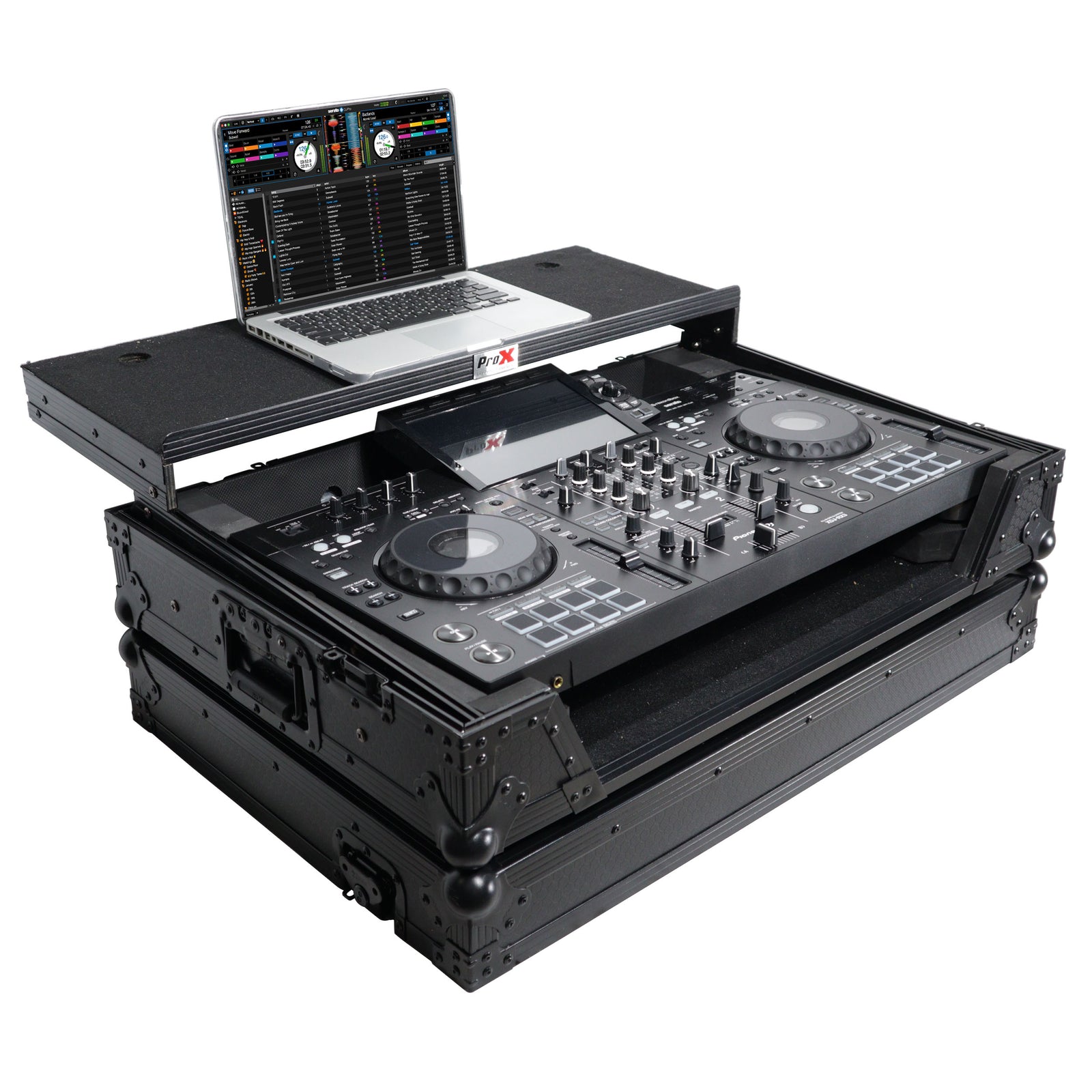 ProX XS-XDJRX3WLTBL Flight Case for Pioneer XDJ-RX3, DDJ-REV5 DJ Controller with Laptop Shelf 1U Rack Space and Wheels Black Finish - Hollywood DJ