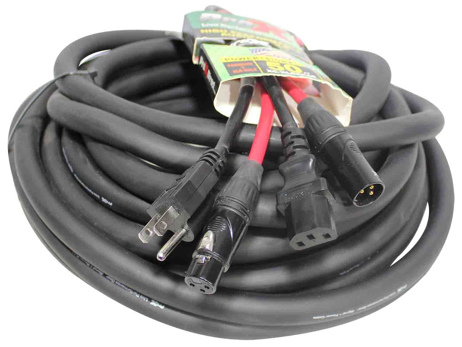 ProX XC-XLREC50 Power Cord and Audio Cable IEC Female to NEMA 15P & Balanced XLR-M to XLRF - 50 Feet by ProX Cases