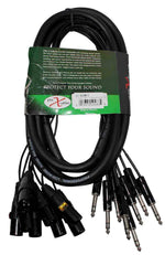 Prox XC-8SXM10, 8 Channel XLR3M TO 1/4" TRS Balanced Snake Cord - 10 Feet - Hollywood DJ