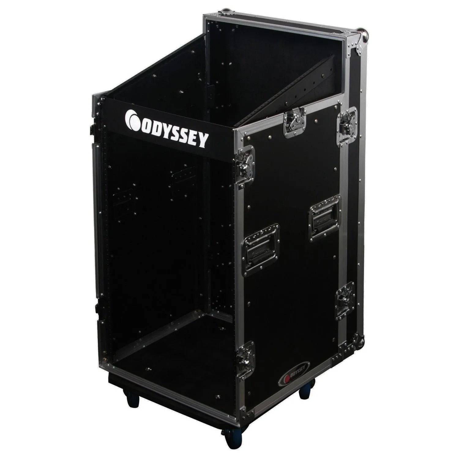 Odyssey FZSRP1112W, 11U Top Slanted 12U Bottom Vertical Space Saver Combo Rack With Wheels - Hollywood DJ