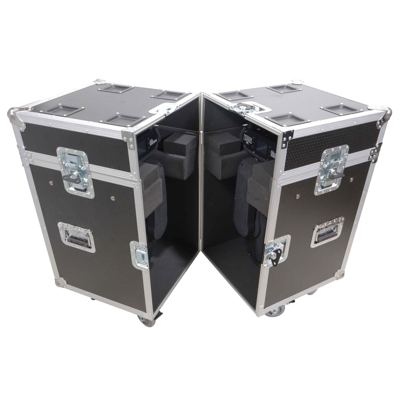 ProX XS-MH275X2W, ATA Flight Style Road Case for (2) Moving Head Lighting Fixtures with (6) 4-inch Casters by ProX