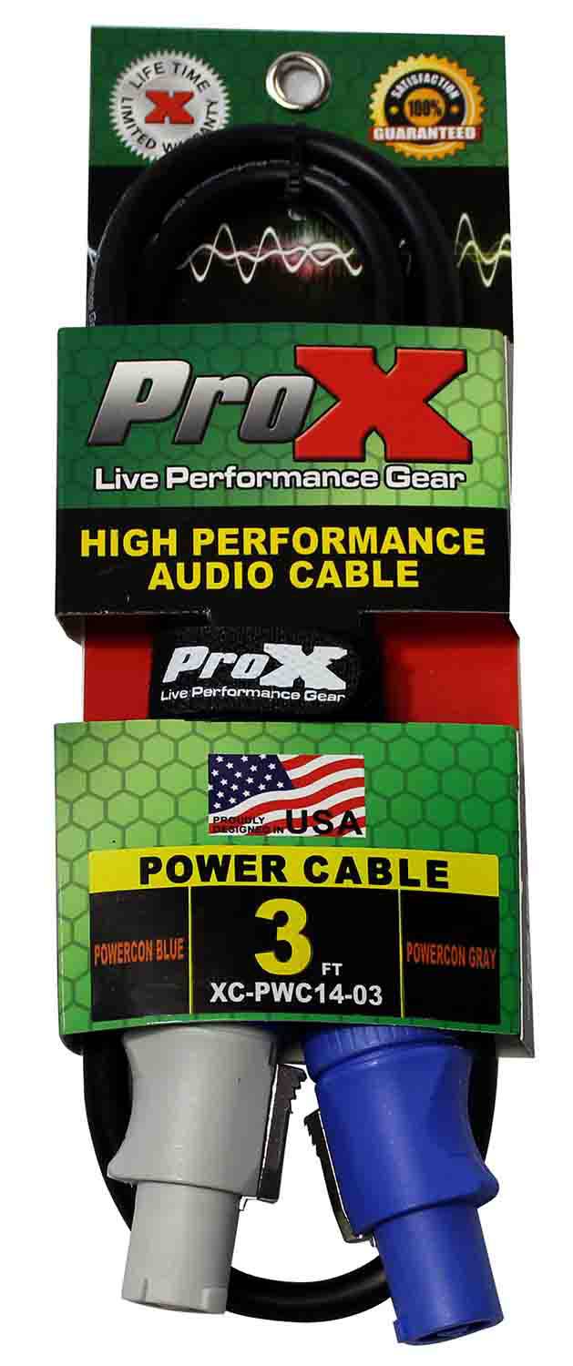 ProX XC-PWC14-03, 14 AWG High Performance Power Cord Blue to Grey for Powercon Compatible Devices - 3 Feet - Hollywood DJ