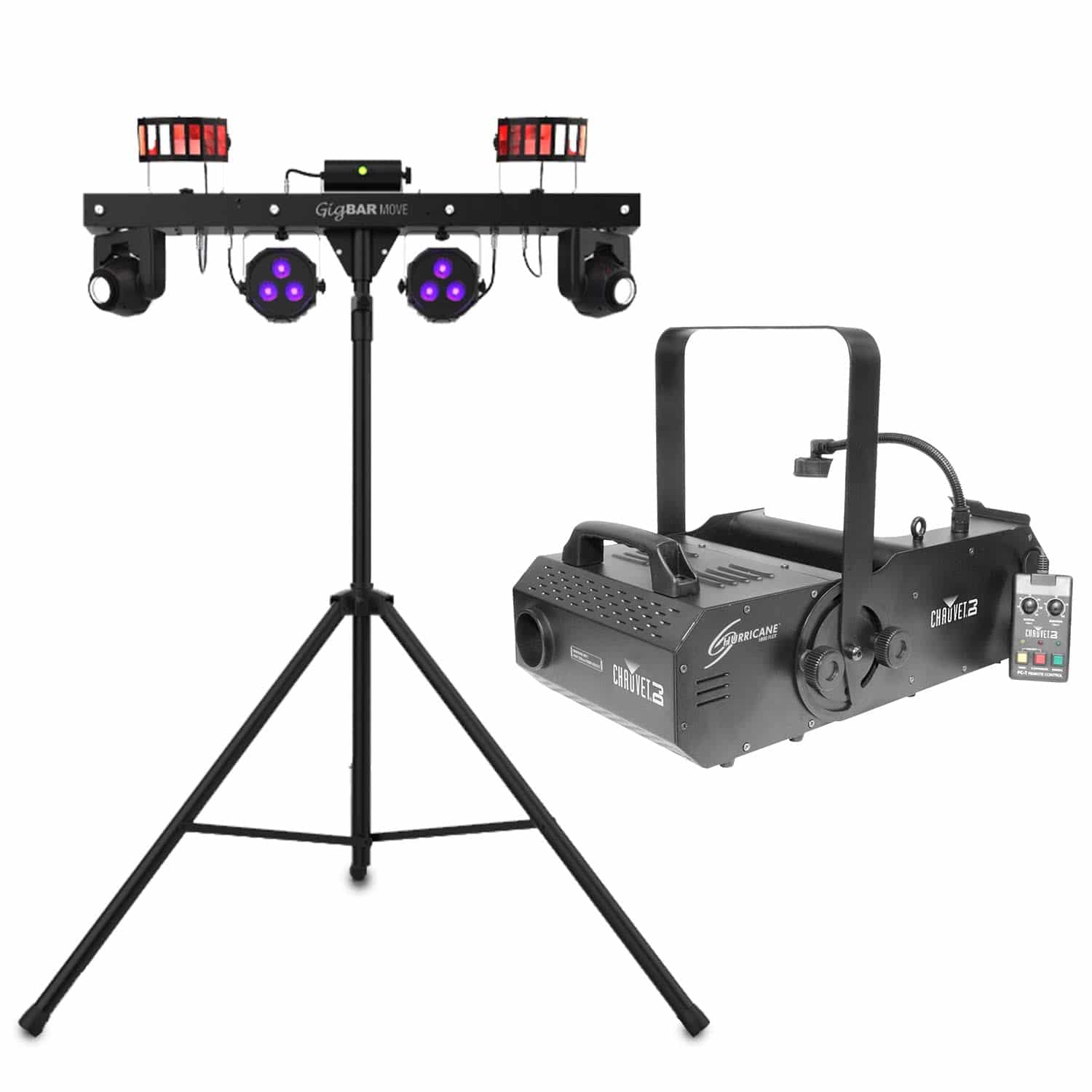 Chauvet DJ Package with Gigbar Move Lighting Stand and Hurricane 1800 Flex Fogger Machine - Hollywood DJ