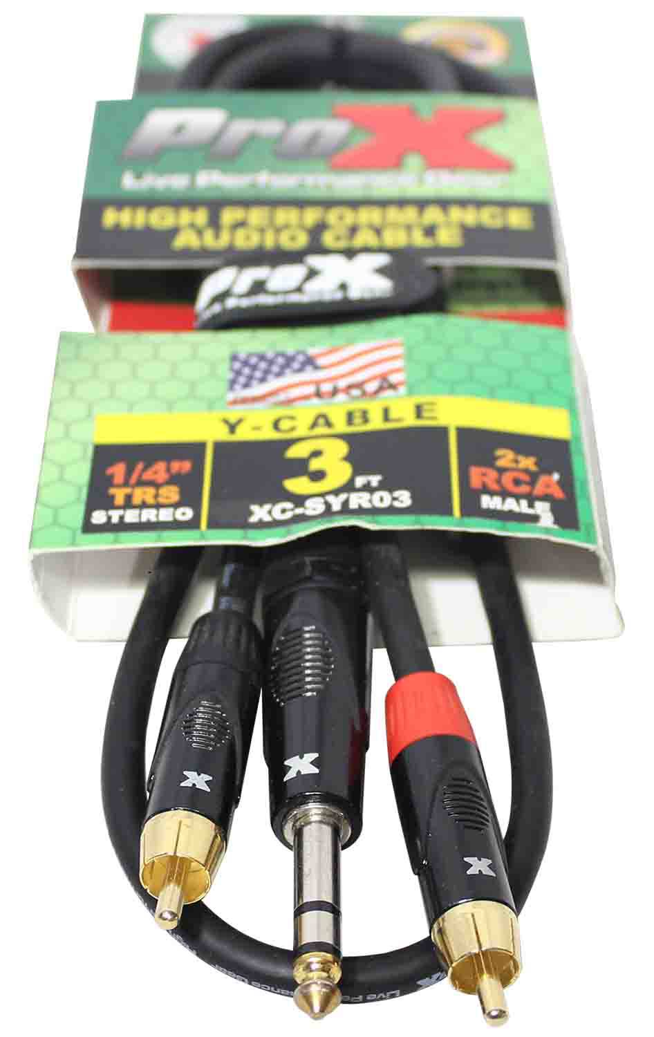 Prox XC-SYR03 Unbalanced 1/4" TRS-M to Dual RCA-M High Performance Audio Cable - 3 Feet - Hollywood DJ