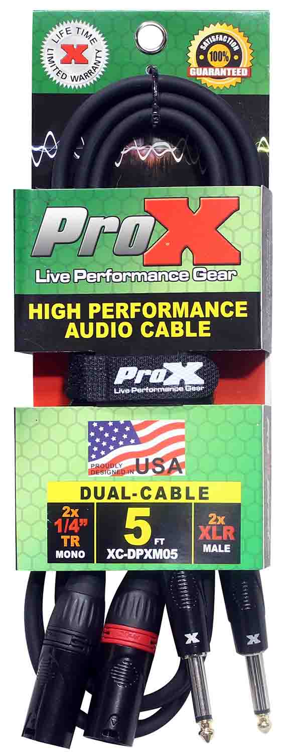 Prox XC-DPXM05 Unbalanced Dual 1/4" TS-M to Dual XLR-M High Performance Audio Cable - 5 Feet - Hollywood DJ