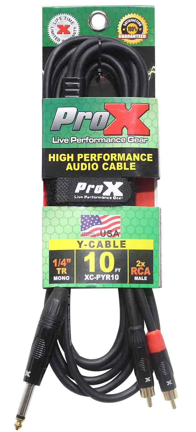 Prox XC-PYR10 Unbalanced 1/4" TS-M to Dual RCA-M High Performance Audio Y Cable - 10 Feet - Hollywood DJ