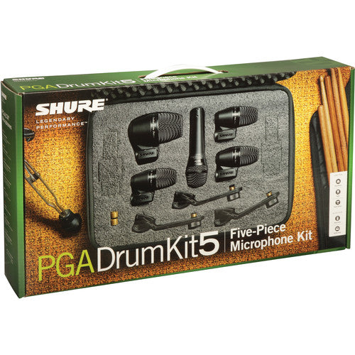 Shure PGA Drum Kit 5 Drum Microphone Package with Clip Mounts Cables and Case | Open Box - Hollywood DJ