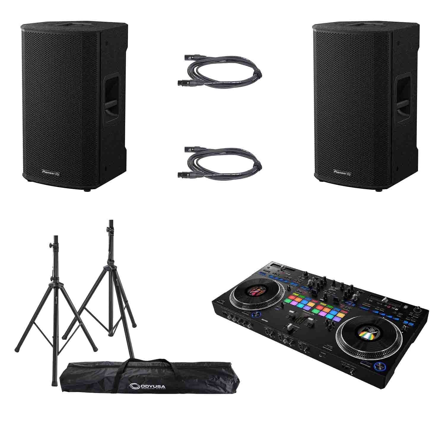 Pioneer DDJ-REV7 DJ Controller Package with Active Speaker, Stands and Cables - Hollywood DJ