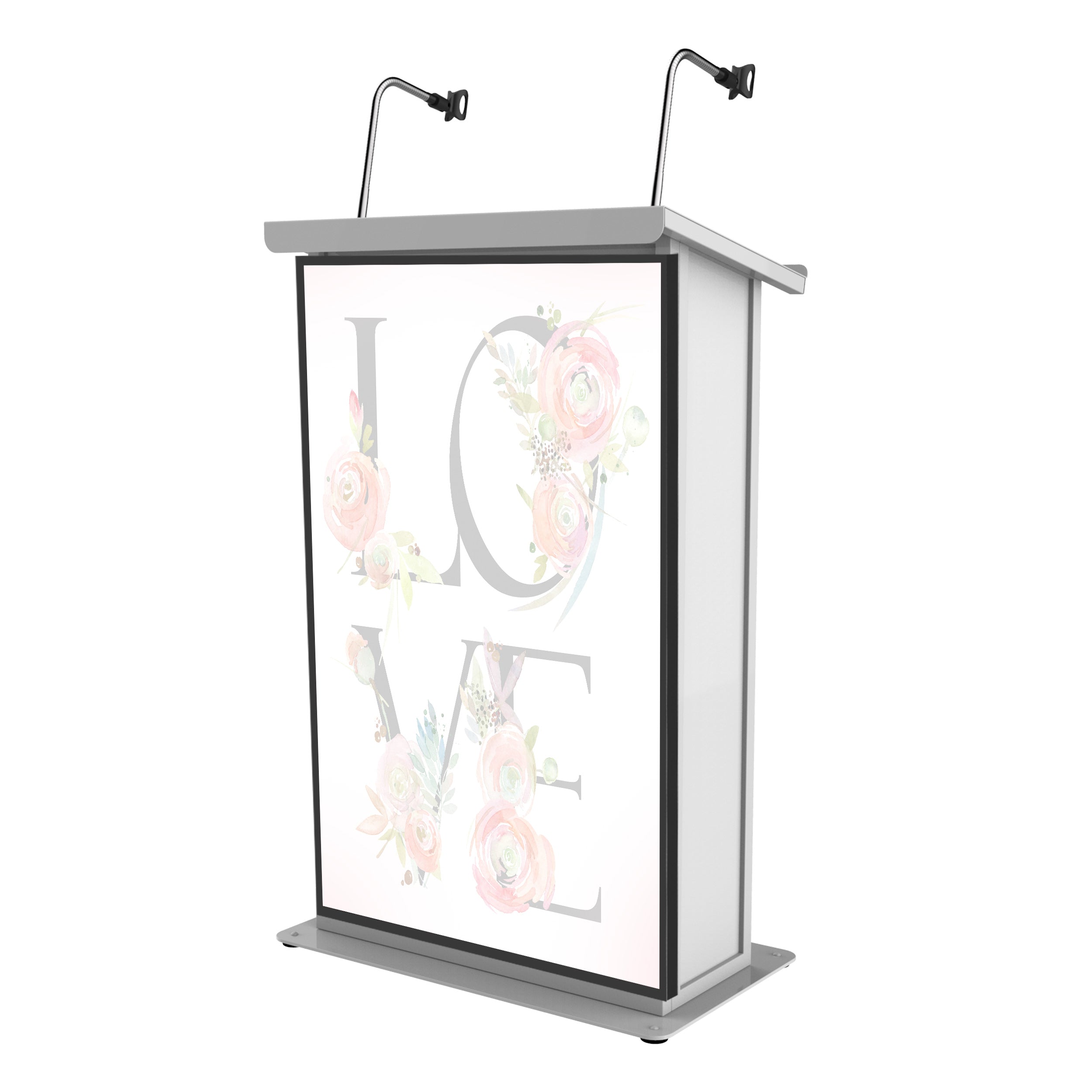 ProX X-MAESTRO MEDIA WH, Maestro Multi-Media Lectern Podium for LED Flatscreen TVs up to 32" with 2 Gooseneck Mic Stands - White Finish ProX Cases