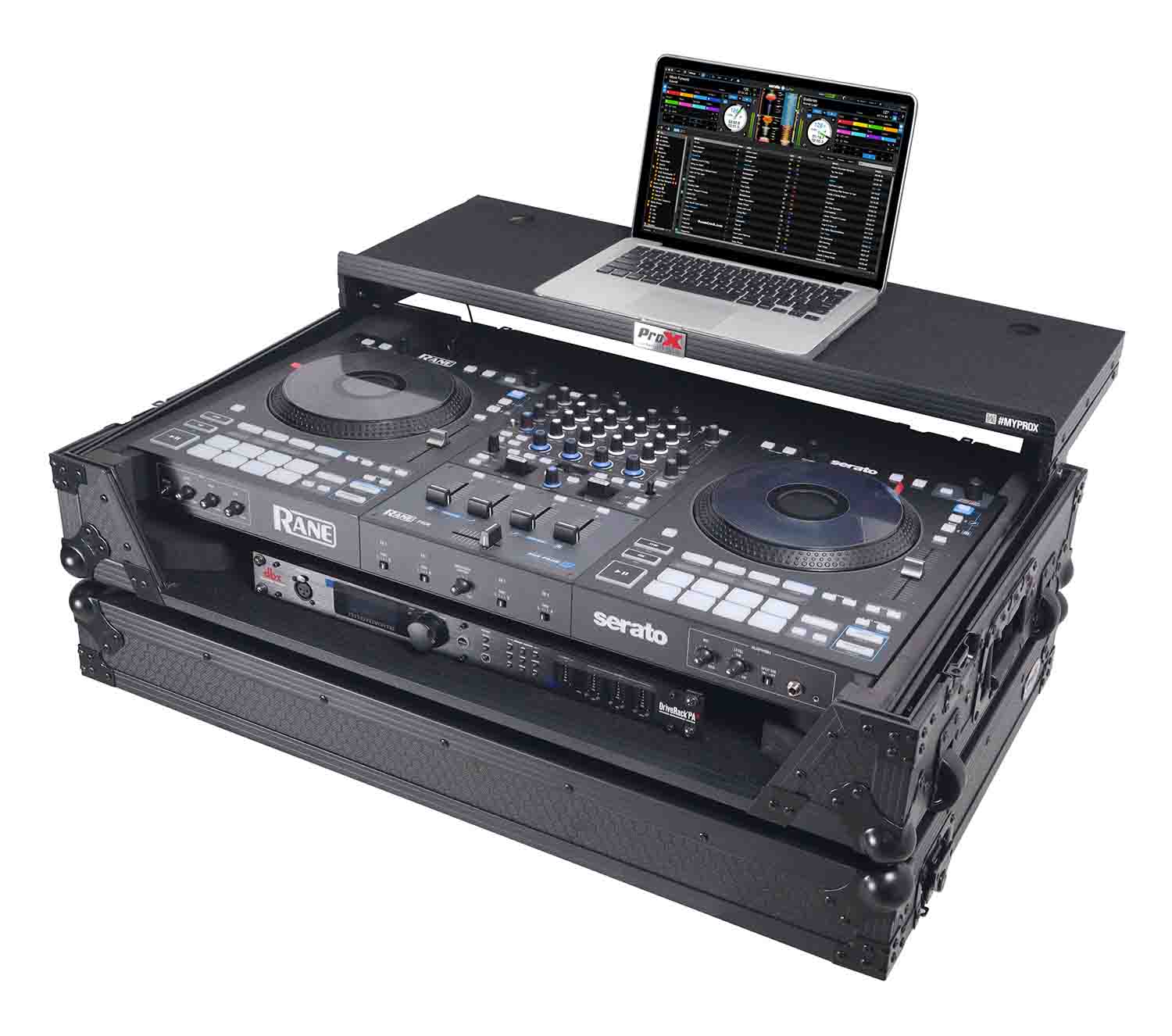 ProX XS-RANEFOUR WLTBL LED ATA Flight Style Road Case for RANE Four DJ Controller with 1U Rack Space and Wheels - Black Finish - Hollywood DJ