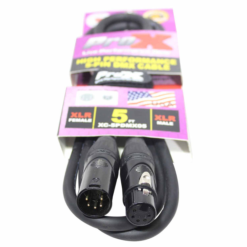 ProX XC-5PDMX05, DMX XLR5-M to XLR5-F High Performance Data Cable - 5 Feet - Hollywood DJ