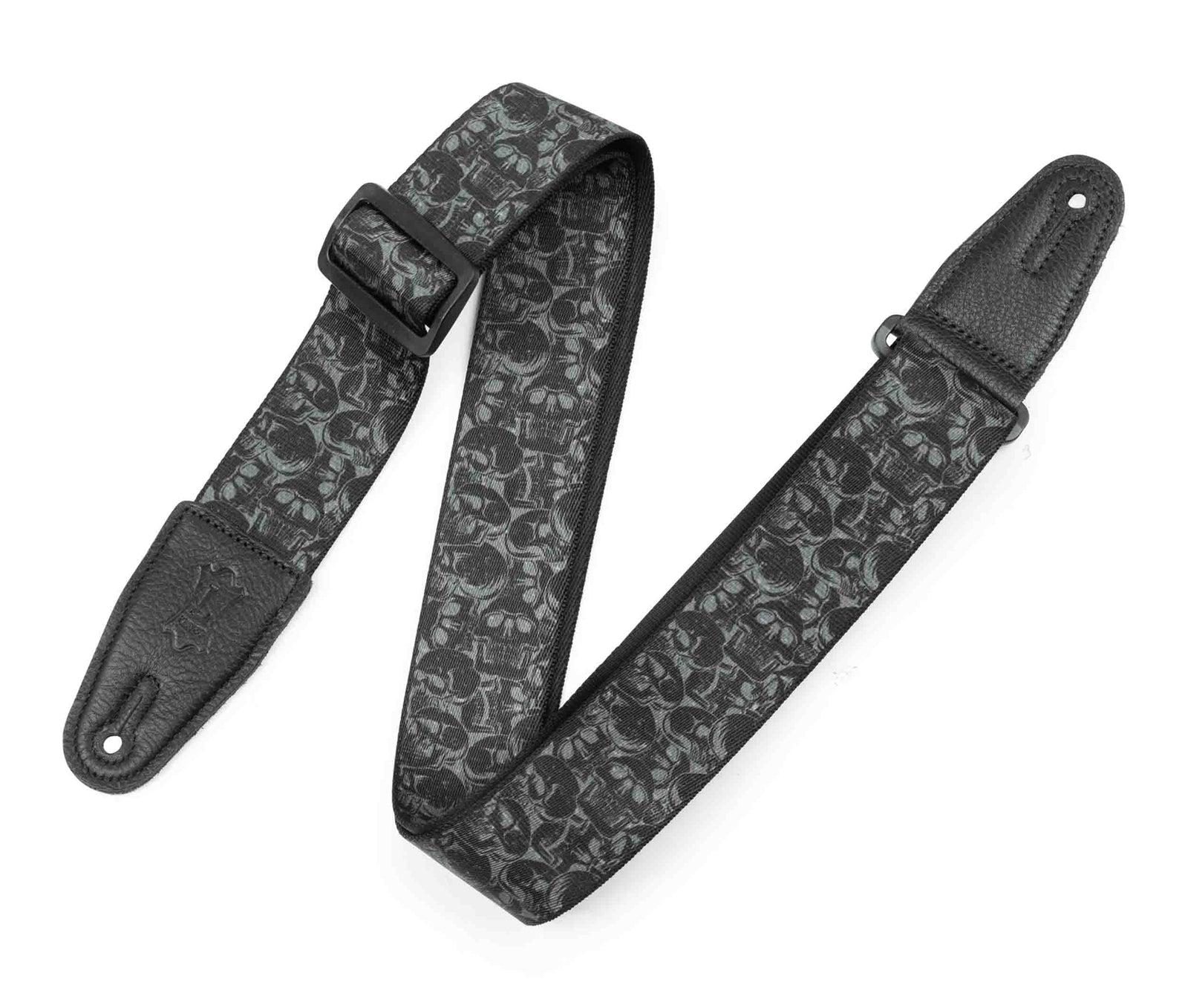 Levy's Leathers MPD2-111 2” Wide Polyester Guitar Strap with Black and Grey Skulls Motif - Hollywood DJ