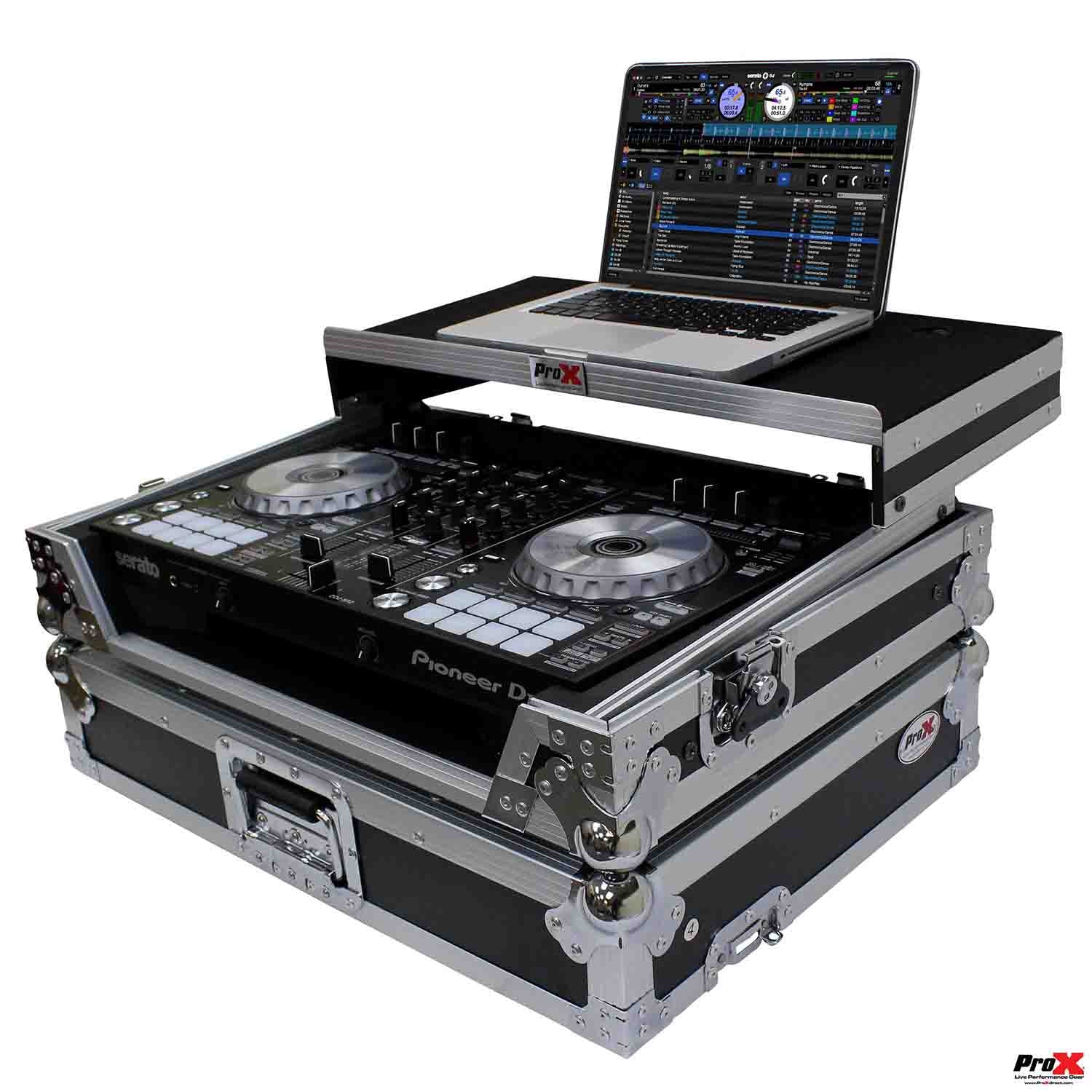 ProX XS-DDJSR2LT LED DJ Flight Case for Pioneer DDJ-SR2 Digital Controller with Laptop Shelf and Bonus LED Kit - Hollywood DJ