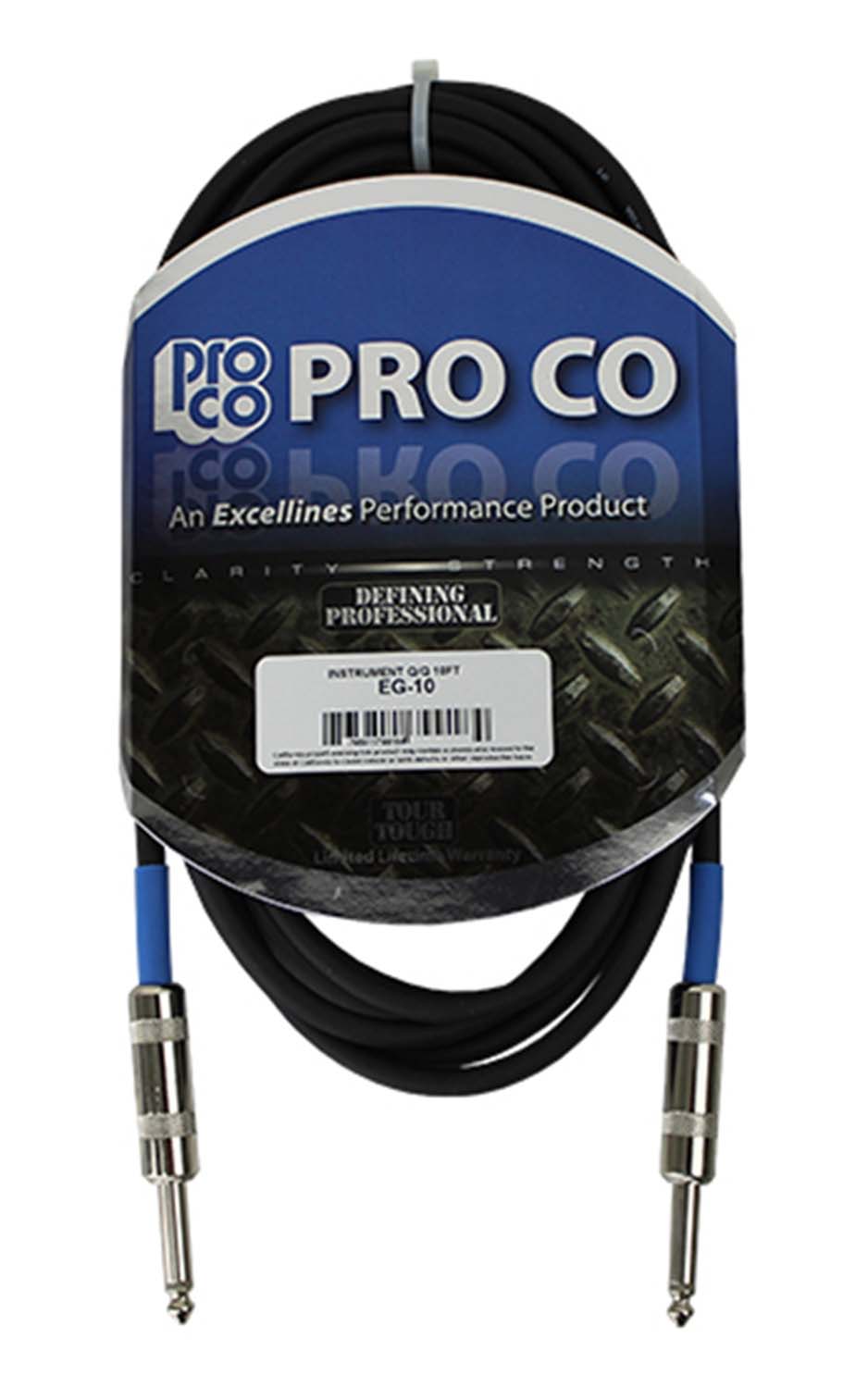 PROCO EG-10 Excellines Series 1/4 Phone Male to 1/4 Phone Male Instrument Cable 10 Foot - Hollywood DJ