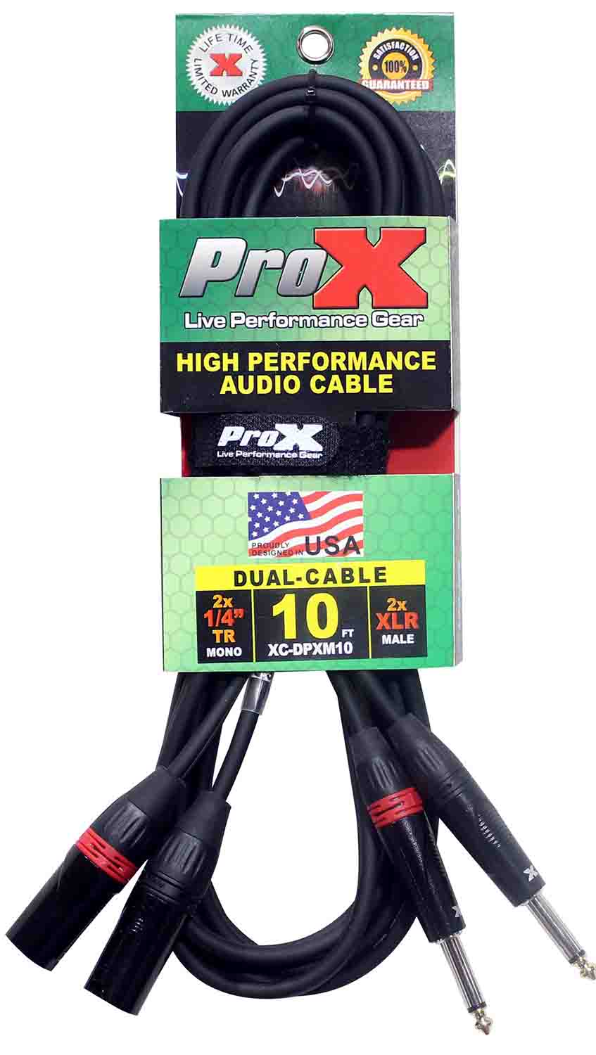 Prox XC-DPXM10 Unbalanced Dual 1/4" TS-M to Dual XLR-M High Performance Audio Cable - 10 Feet - Hollywood DJ