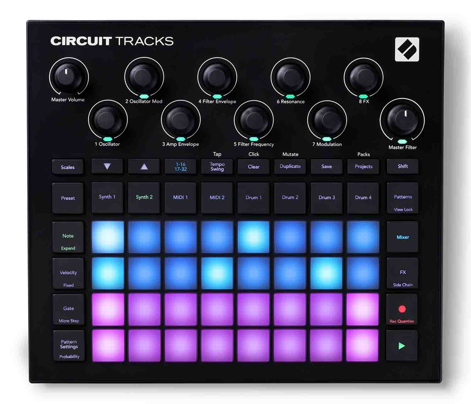 Novation CIRCUIT-TRACKS Standalone Groove Box with Synths, Drums, and Sequencer - Hollywood DJ